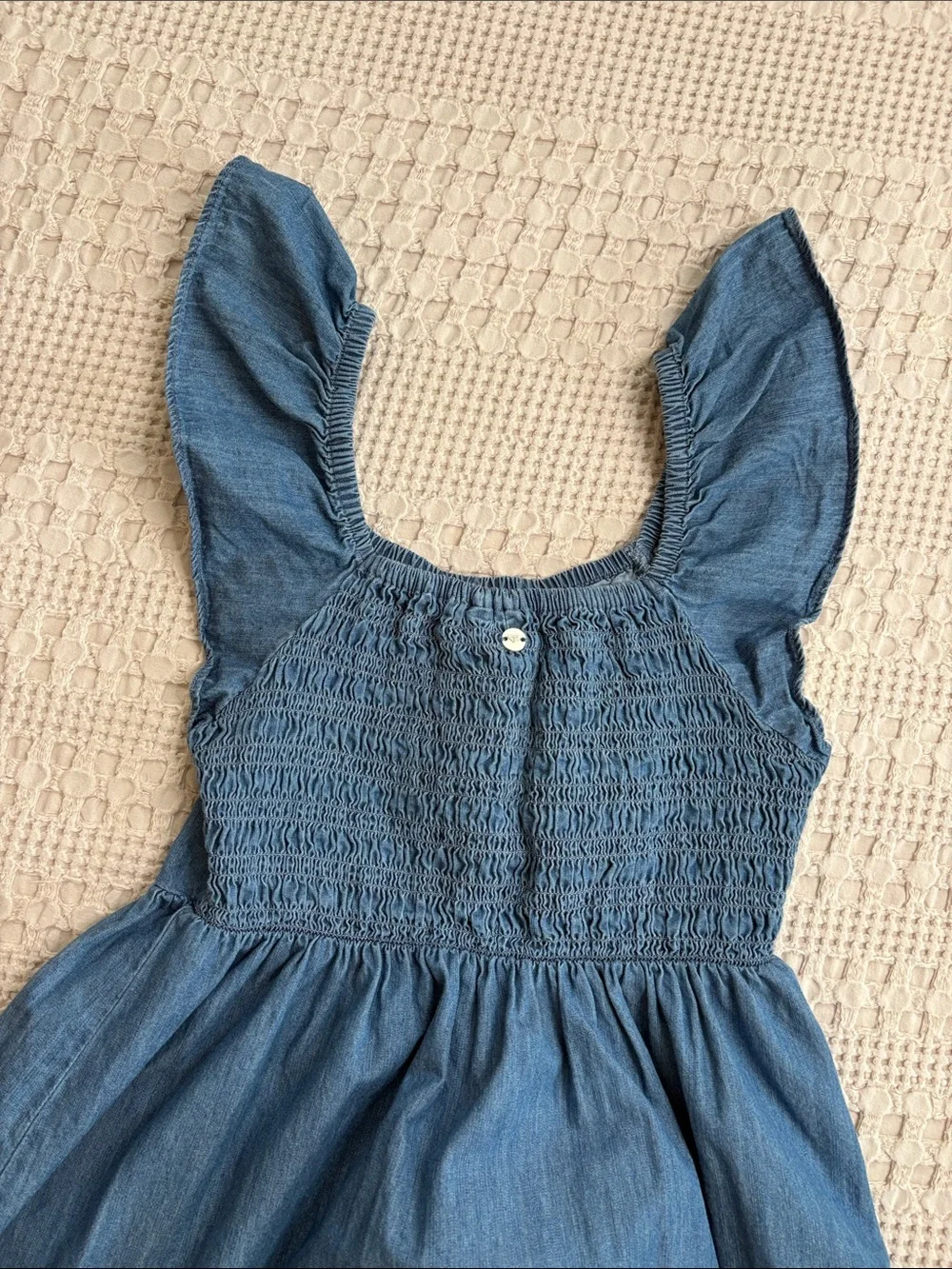 Roxy Girls Blue Denim Sundress Smocked Back 100% cotton